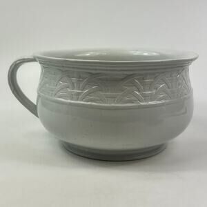 Antique White Ironstone Chamber Pot With Woven Relief Band & Handle 5.25"x8.75"